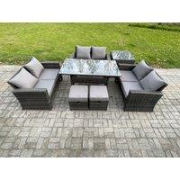 Wicker PE Rattan Garden Furniture Sets Outdoor Lounge Sofa Set with Oblong Dining Table Double Seat Sofa Side Table