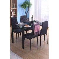5-Piece Dining Table Set of Faux Leather Dining Chairs and Tempered Glass Table