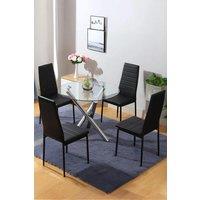 5-Piece Dining Table Set of Faux Leather Dining Chairs and Tempered Glass Round Table