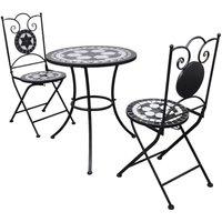 3 Piece Bistro Set Ceramic Tile Black and White