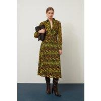 Snake Print Georgette Woven Shirt Midi Dress