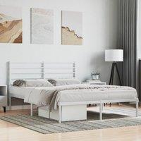 Metal Bed Frame with Headboard White 135x190 cm Double