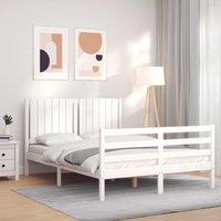 Bed Frame with Headboard White Double Solid Wood