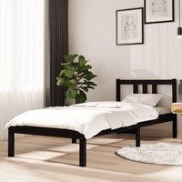 Bed Frame Black Solid Wood 75x190 cm Small Single