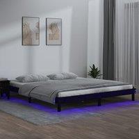 LED Bed Frame Black 120x190 cm Small Double Solid Wood