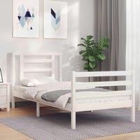 Bed Frame with Headboard White Single Solid Wood