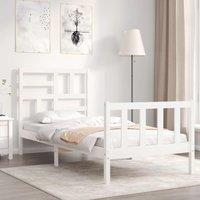 Bed Frame with Headboard White Single Solid Wood