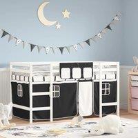 Kids' Loft Bed with Curtains White&Black 80x200cm Solid Wood Pine