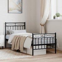 Metal Bed Frame with Headboard and Footboard Black 75x190 cm Small Single