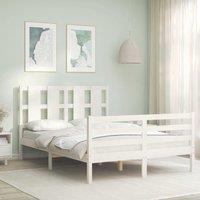 Bed Frame with Headboard White Small Double Solid Wood