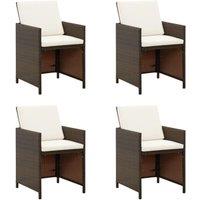 Garden Dining Chairs with Cushions 4 pcs Brown Poly Rattan