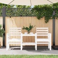 Garden Bench with Table 2-Seater White Solid Wood Pine