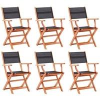 Folding Garden Chairs 6 pcs Black Solid Eucalyptus Wood&Textilene