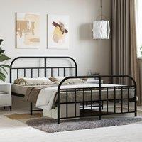 Metal Bed Frame with Headboard and Footboard Black 135x190 cm Double