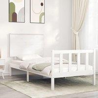 Bed Frame with Headboard White Single Solid Wood