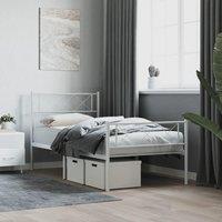 Metal Bed Frame with Headboard and Footboard White 90x190 cm Single