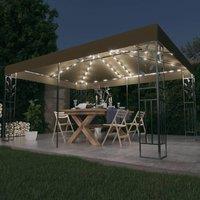Gazebo with Double Roof&LED String Lights 3x4 m Taupe