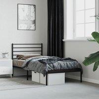 Metal Bed Frame with Headboard Black 75x190 cm Small Single