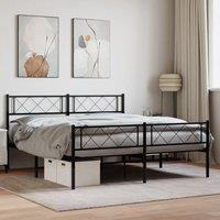 Metal Bed Frame with Headboard and Footboard Black 120x190 cm Small Double