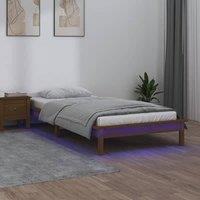 LED Bed Frame Honey Brown 75x190cm Small Single Solid Wood