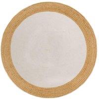 Area Rug Braided White & Natural 150 cm Jute & Cotton Round