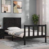 Bed Frame with Headboard Black Small Single Solid Wood