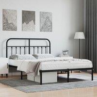 Metal Bed Frame with Headboard Black 135x190 cm Double