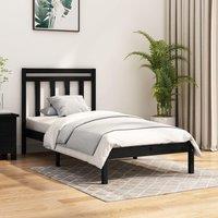 Bed Frame Black Solid Wood 75x190 cm Small Single