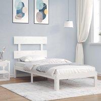 Bed Frame with Headboard White Single Solid Wood