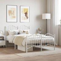 Metal Bed Frame with Headboard and Footboard White 120x190 cm Small Double