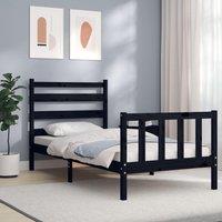 Bed Frame with Headboard Black 90x190 cm Single Solid Wood