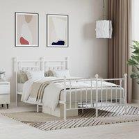 Metal Bed Frame with Headboard and Footboard White 135x190 cm Double