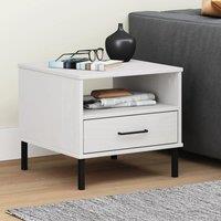 Bedside Table with Metal Legs White Solid Wood Pine OSLO