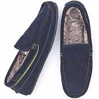 Moshulu Men's 'Grin' Fluffy Suede Moccasin Slippers in Navy | Size: 9