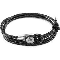 ANCHOR & CREW Men's Dundee Silver & Braided Leather Bracelet in Black