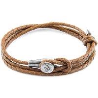 ANCHOR & CREW Men's Dundee Silver & Braided Leather Bracelet in Light Brown