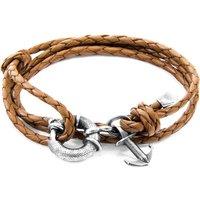 ANCHOR & CREW Men's Clyde Anchor Silver & Braided Leather Bracelet in Light Brown
