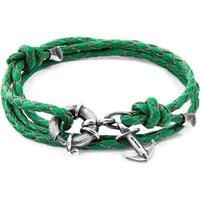 ANCHOR & CREW Men's Clyde Anchor Silver & Braided Leather Bracelet in Green