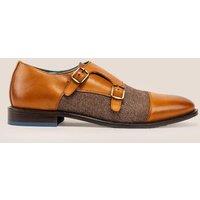 Oswin Hyde Men's Oscar Leather Tweed Monk Strap in Tan | Size: 11