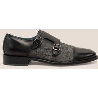 Oswin Hyde Men's Oscar Leather Tweed Monk Strap in Black | Size: 9