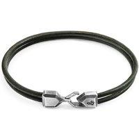 ANCHOR & CREW Men's Cromer Silver & Round Leather Bracelet in Green | Size: 21 cm