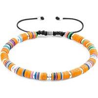 ANCHOR & CREW Men's Kivu Silver & Vinyl Disc Macrame Bracelet in Orange