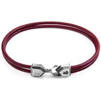 ANCHOR & CREW Men's Cromer Silver & Round Leather Bracelet in Red | Size: 19 cm