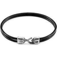 ANCHOR & CREW Men's Cromer Silver & Round Leather Bracelet in Black | Size: 21 cm