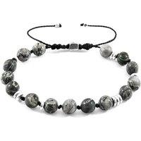 ANCHOR & CREW Men's Agaya Silver & Stone Beaded Macrame Bracelet in Grey