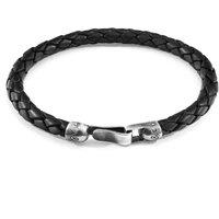 ANCHOR & CREW Men's Skye Silver & Braided Leather Bracelet in Black | Size: 19 cm