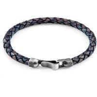 ANCHOR & CREW Men's Skye Silver & Braided Leather Bracelet in Blue | Size: 19 cm
