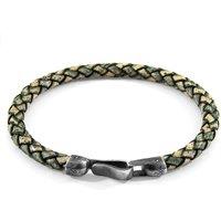 ANCHOR & CREW Men's Skye Silver & Braided Leather Bracelet in Green | Size: 23 cm
