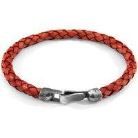 ANCHOR & CREW Men's Skye Silver & Braided Leather Bracelet in Red | Size: 21 cm