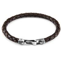 ANCHOR & CREW Men's Skye Silver & Braided Leather Bracelet in Brown | Size: 23 cm